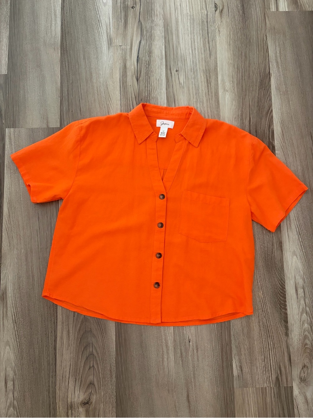 Japna Bright Orange Short Sleeve Button Front Shirt